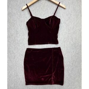 Haley & June Velvet Top & Skirt Set Womens M Burgundy Y2K Grunge Whimsigoth Sexy